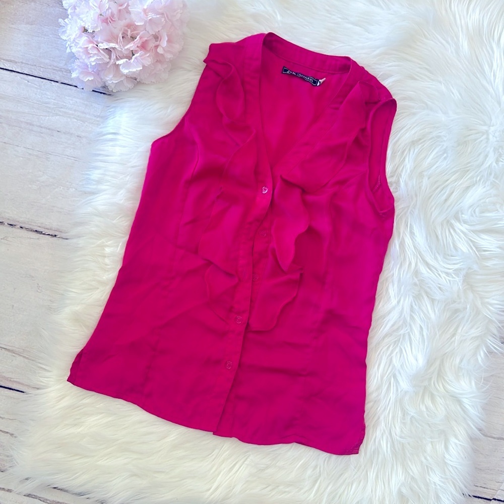 Women Ruffles Fuchsia Work Blouse Size XS